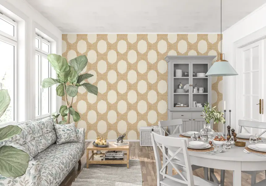 Beachy Boho Golden Mosaic Wallpaper
