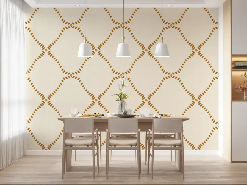 Beachy Boho Golden Dotted Lattice Wallpaper