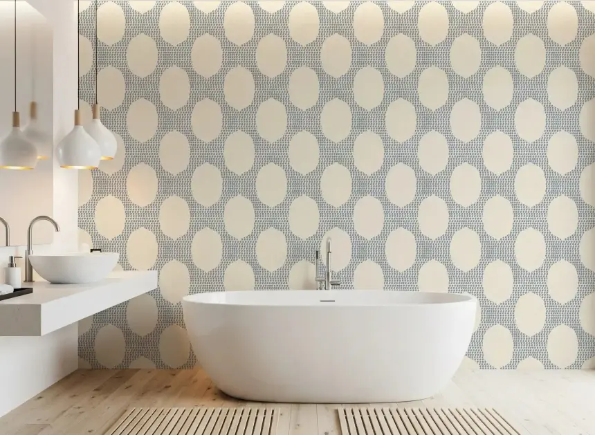 Beachy Boho Slate Blue Mosaic Wallpaper