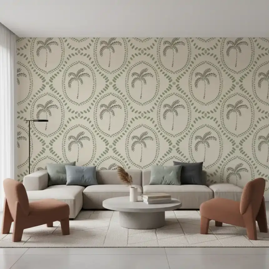 Beachy Boho Palm Oasis Costal Green Wallpaper