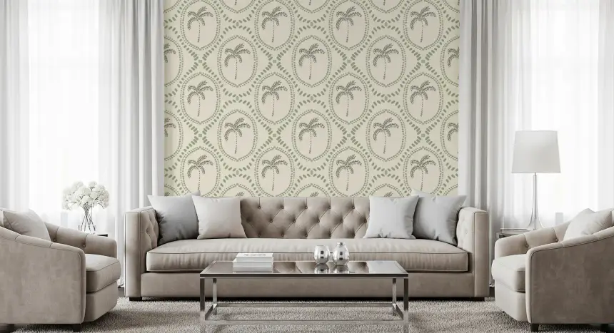 Beachy Boho Palm Oasis Costal Green Wallpaper