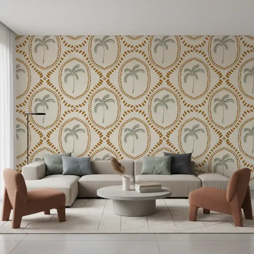 Beachy Boho Palm Oasis Golden Wallpaper