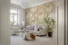 Heritage Ochre Dotted Palm Trellis Wallpaper 6