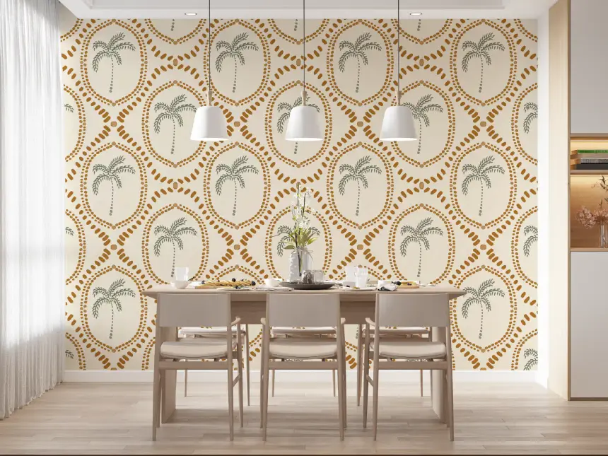 Beachy Boho Palm Oasis Golden Wallpaper