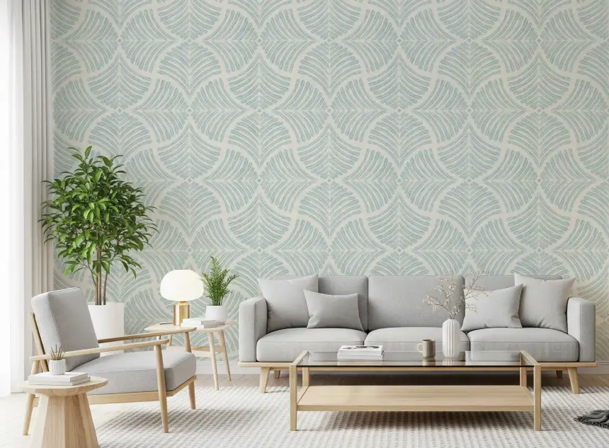 Pastel Blue Textured Scallops Fan Japandi Minimalist Wallpaper