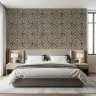 Charcoal Beige Textured Scallop Leaf Wallpaper 6