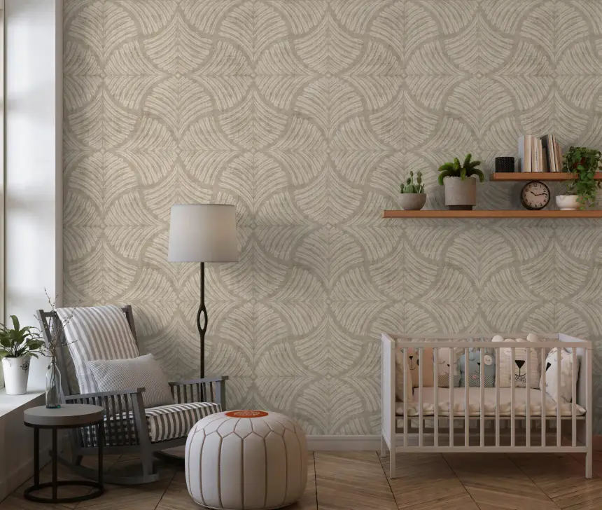 Sand Beige Textured Scallops Fan Japandi Minimalist Wallpaper