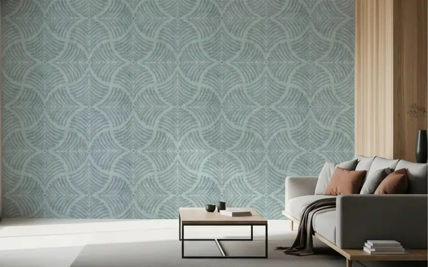 Soft Blue Textured Scallops Fan Japandi Minimalist Wallpaper