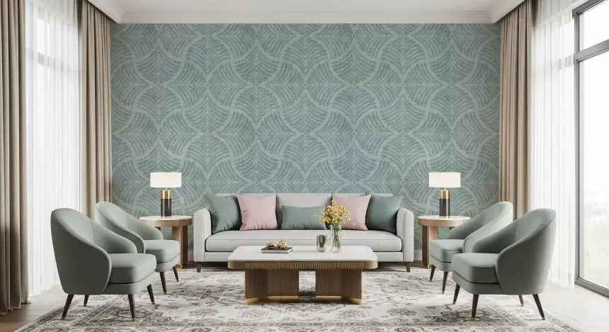Soft Blue Textured Scallops Fan Japandi Minimalist Wallpaper