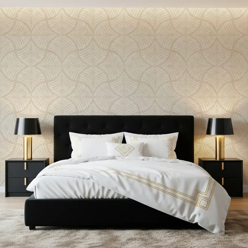 Warm Cream Textured Scallops Fan Japandi Minimalist Wallpaper