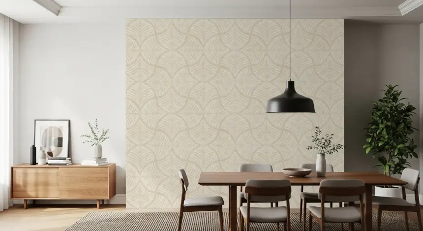 Warm Cream Textured Scallops Fan Japandi Minimalist Wallpaper