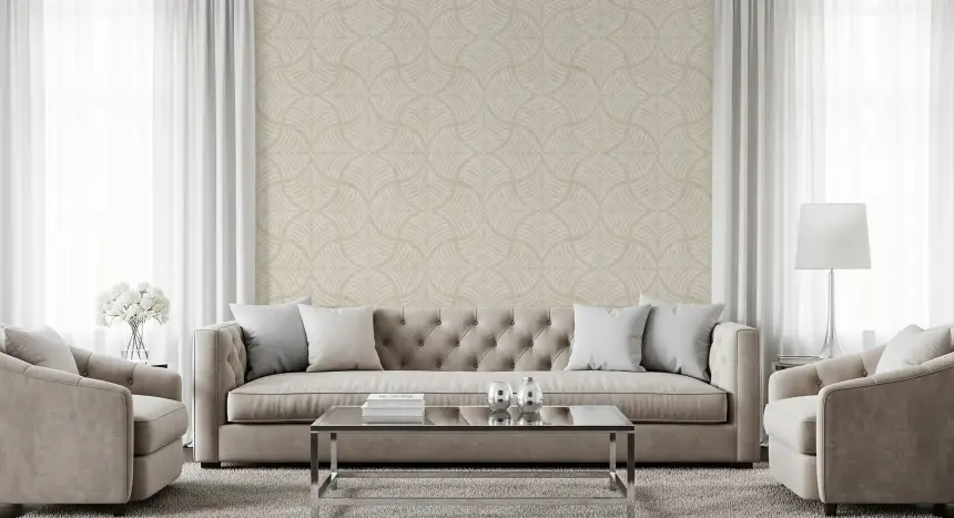 Warm Cream Textured Scallops Fan Japandi Minimalist Wallpaper