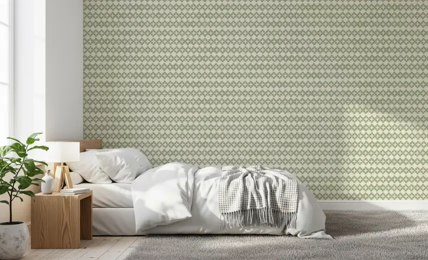 Zellige Cross Ornament Coastal Green Wallpaper