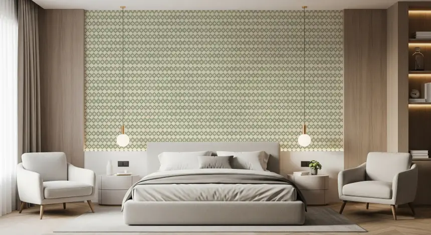 Zellige Cross Ornament Coastal Green Wallpaper
