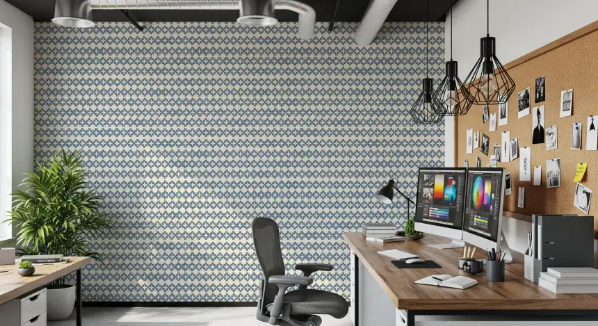 Zellige Cross Ornament Slate Blue Wallpaper
