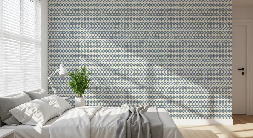 Zellige Cross Ornament Slate Blue Wallpaper