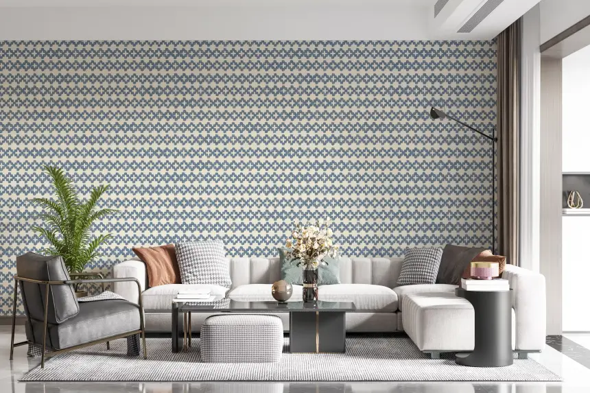 Zellige Cross Ornament Slate Blue Wallpaper