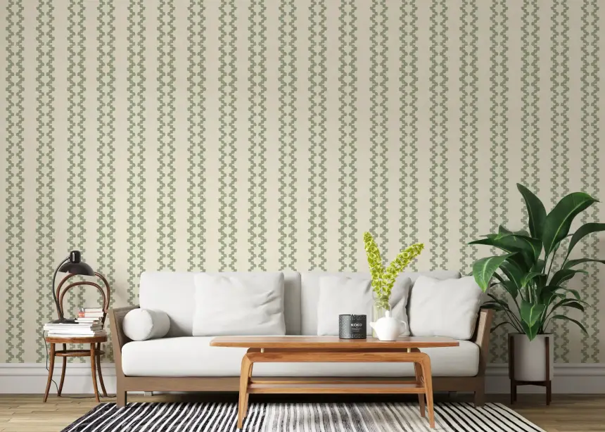 Zellige Striped Ornament Coastal Green Wallpaper