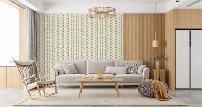 Zellige Striped Ornament Coastal Green Wallpaper