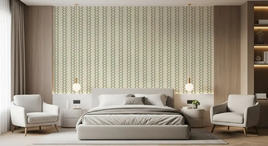 Zellige Striped Ornament Coastal Green Wallpaper