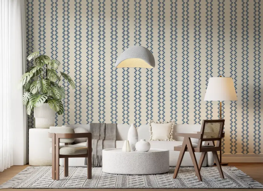 Zellige Striped Ornament Slate Blue Wallpaper