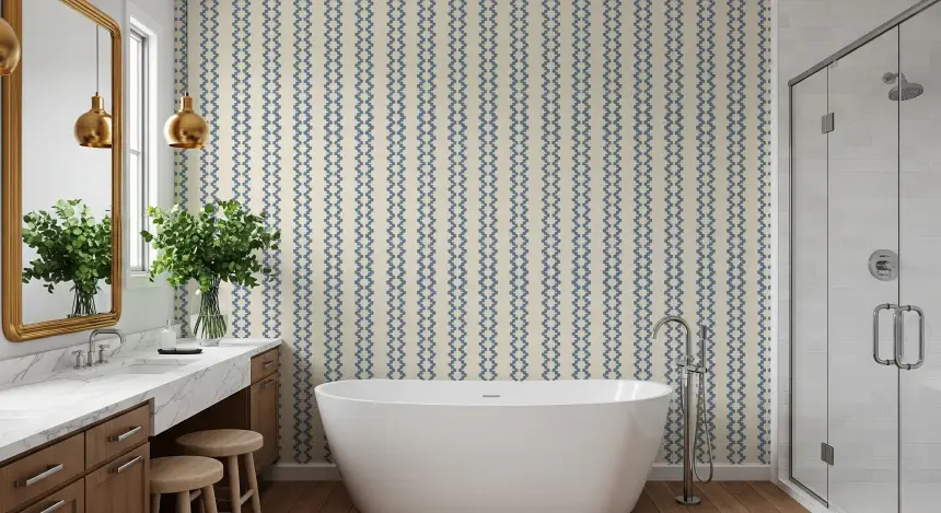 Zellige Striped Ornament Slate Blue Wallpaper