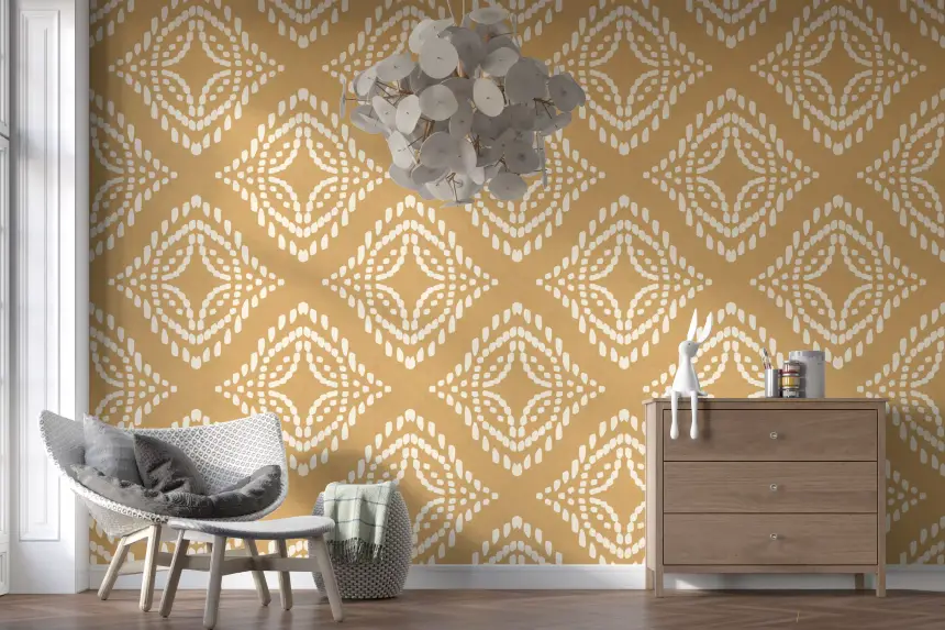 Block Print Ornament Sand Canvas Wallpaper