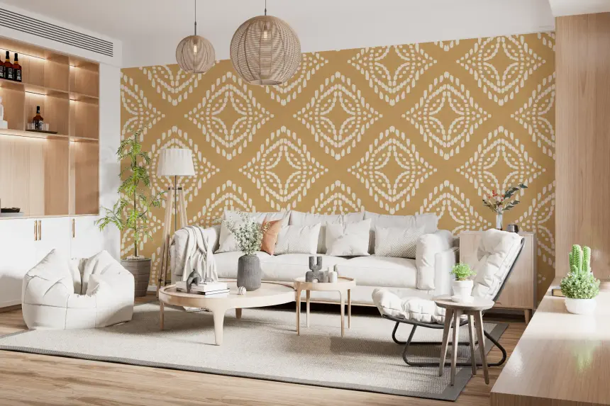 Block Print Ornament Sand Canvas Wallpaper