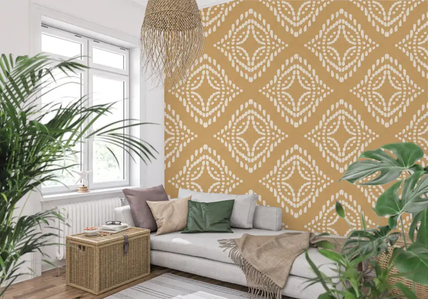 Block Print Ornament Sand Canvas Wallpaper