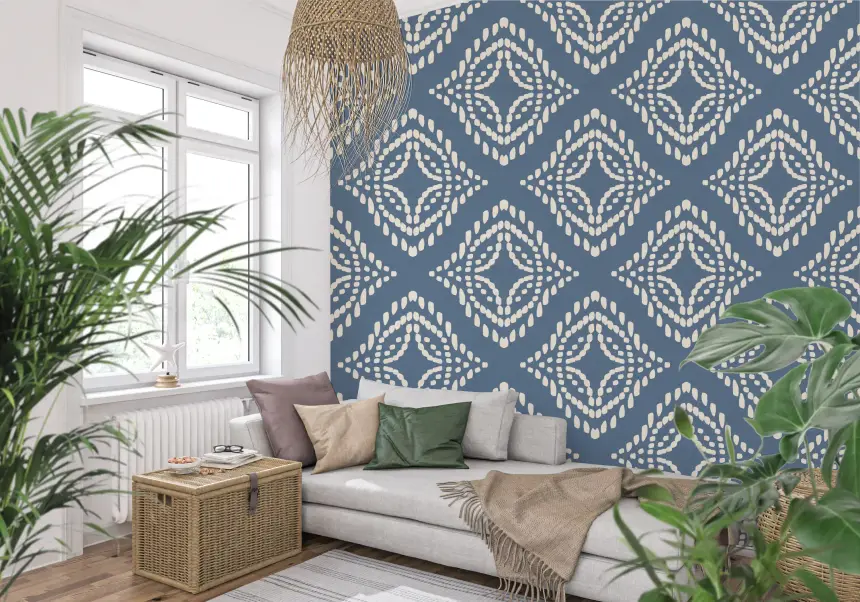 Block Print Ornament Slate Blue Canvas Wallpaper