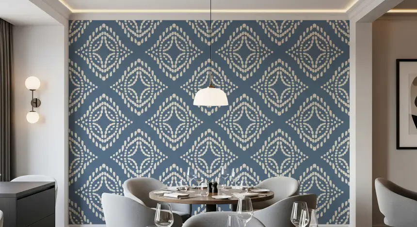Block Print Ornament Slate Blue Canvas Wallpaper