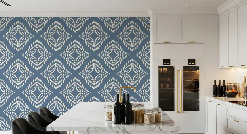 Block Print Ornament Slate Blue Canvas Wallpaper