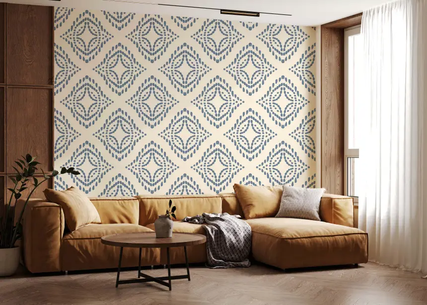 Block Print Ornament Slate Blue Wallpaper