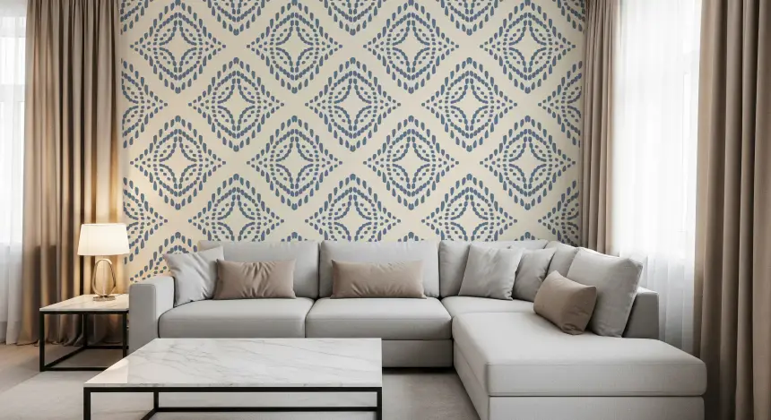 Block Print Ornament Slate Blue Wallpaper