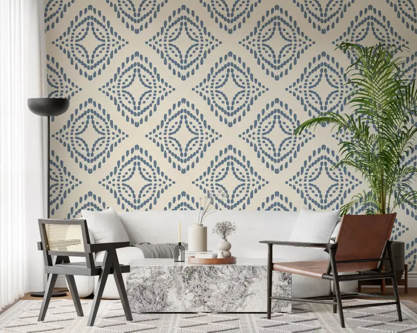 Block Print Ornament Slate Blue Wallpaper