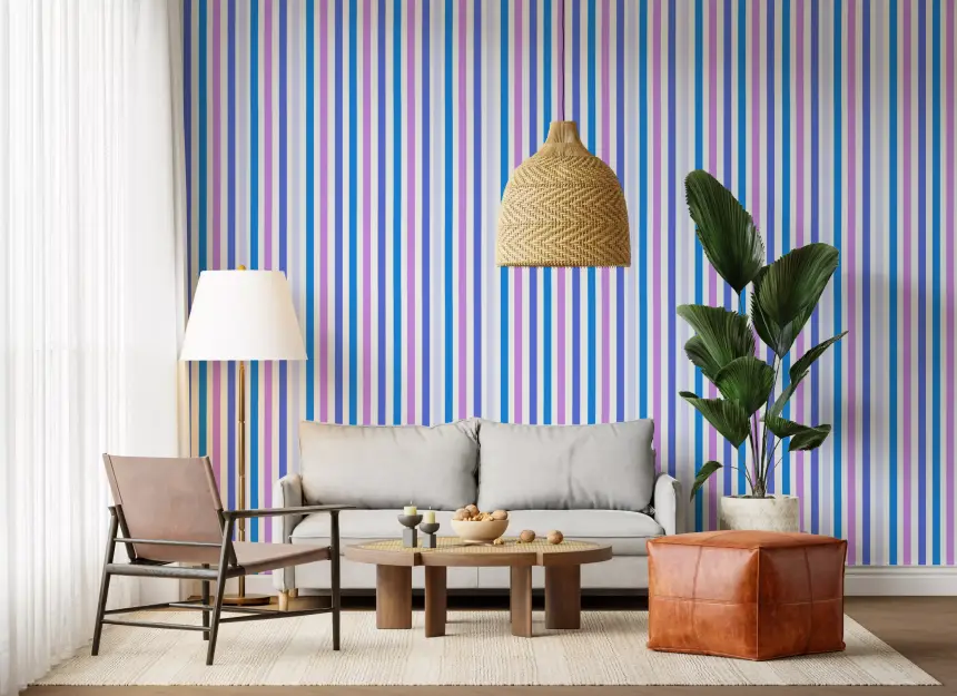 Blue & Lilac Vertical Harmony Stripes Wallpaper