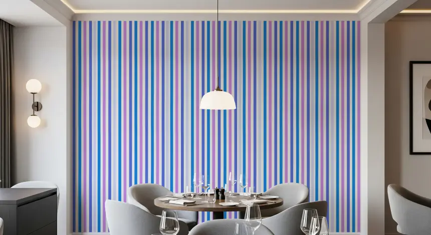 Blue & Lilac Vertical Harmony Stripes Wallpaper