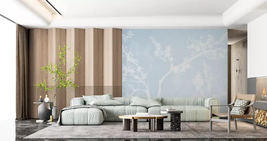 Ethereal Blue Blossom Silhouette Neutrals Wall Mural