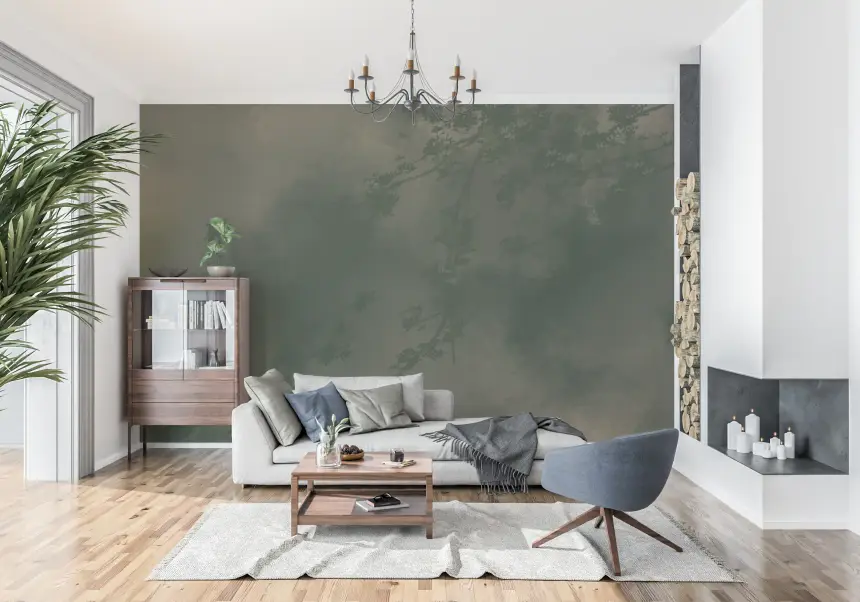 Verdant Mist Branches Moody Green Forest Wall Mural