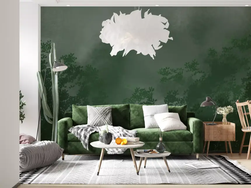 Emerald Canopy Mist Forest Dark Wall Mural