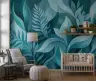 Aqua Teal Abstract Leaf Swirls Wallpaper Mural 8
