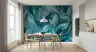 Aqua Teal Abstract Leaf Swirls Wallpaper Mural 7