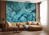 Abstract Teal Botanical Leaf Wall Mural 8