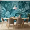 Abstract Teal Botanical Leaf Wall Mural 7