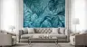 Abstract Teal Botanical Leaf Wall Mural 6