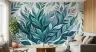 Teal and Blue Botanical Leaf Pattern Wall Mural 7
