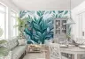 Teal and Blue Botanical Leaf Pattern Wall Mural 6