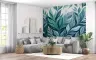 Teal and Blue Botanical Leaf Pattern Wall Mural 8