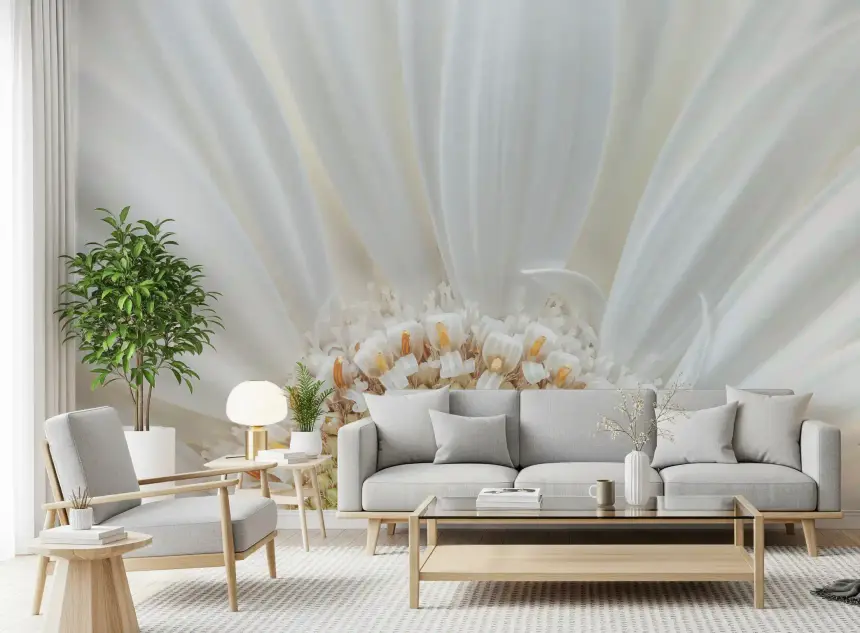 White Petal Radiance Wall Mural