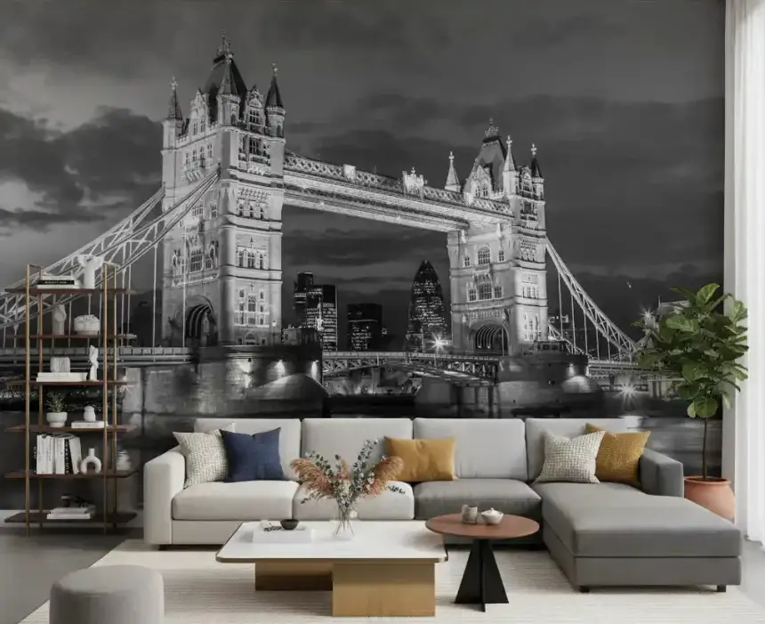 Monochrome London: Tower Bridge Glow Wall Mural